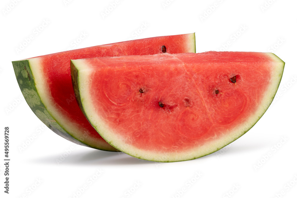 closeup of some sliced pieces of fresh watermelon on white background. Clipping path. closeup of some sliced pieces of fresh watermelon on white background. Clipping path.