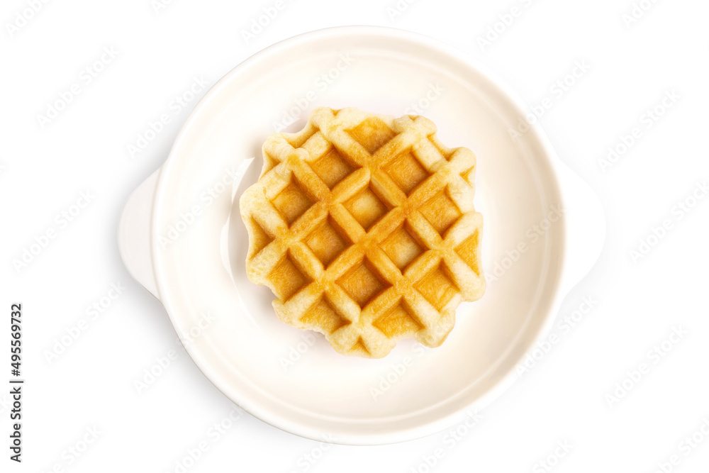 Closeup of Freshly Baked Round Butter Waffle, Belgian breakfast pastry dessert, isolated on white background. Clipping path.
Closeup of Freshly Baked Round Butter Waffle, Belgian breakfast pastry dessert, isolated on white background. Clipping path.