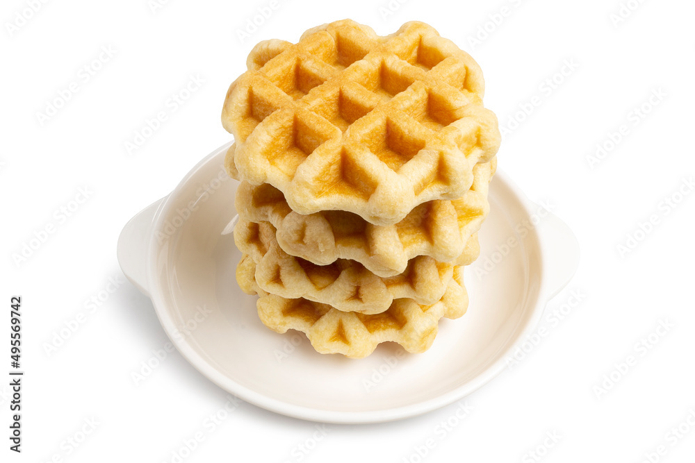 A Pile of Freshly Baked Round Butter Waffles, Belgian breakfast pastry dessert, isolated on white background. Clipping path.
A Pile of Freshly Baked Round Butter Waffles, Belgian breakfast pastry dessert, isolated on white background. Clipping path.