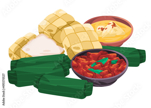 Ketupat lontong Indonesia food festival during Lebaran Ied Islam celebration feast menu