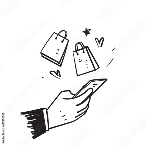 hand drawn doodle online shopping illustration isolated