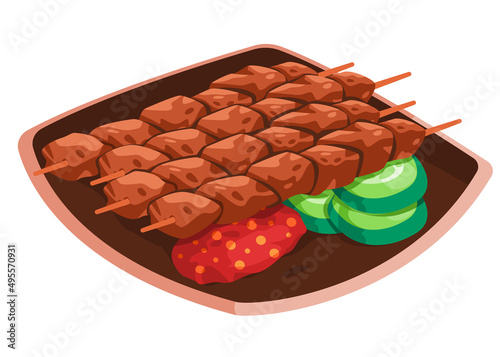 Shish tawouk tawook middle east beef skewer grill roasted drawing illustration photo