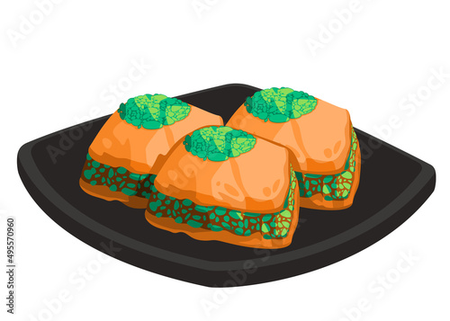 Baklava pistachio baked dessert middle east traditional food menu illustration