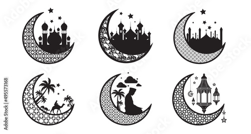 Moslem Moon, Ramadan Kareem, EDI Mubarak silhouette
