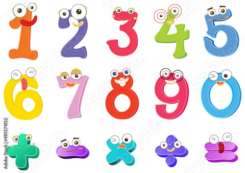 Number 0 to 9 with math symbols