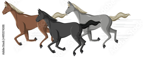 Group of horses running cartoon