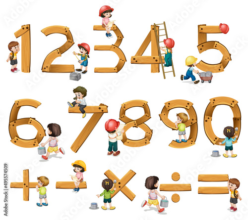 Number 0 to 9 with math symbols
