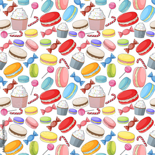 Seamless background design with many dessert