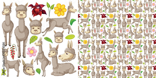 Seamless pattern with cartoon wild animals