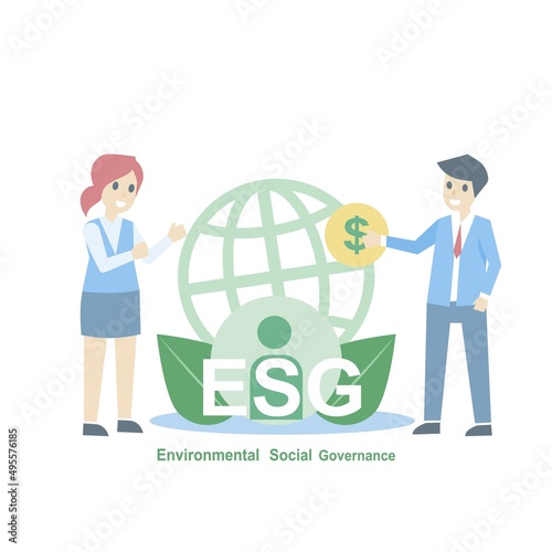 ESG,Environmental Social and Governance,Business model build Sustainability and ethical Investment Strategy,Company responsibility to care world environment and people,Vector illustration.