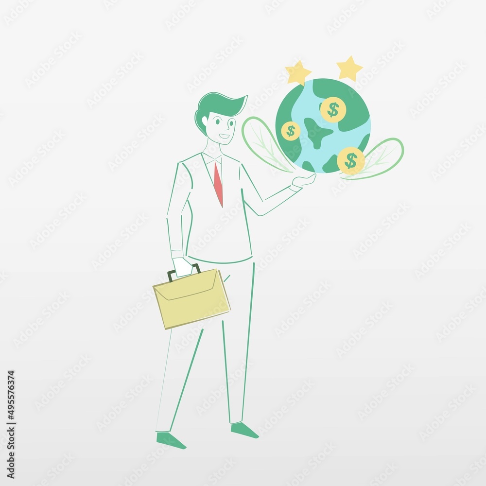 Sustainability growth economic marketing strategy Business Going to Green benefits,model build ethical Investment,Company responsibility to care world environment,Vector illustration.