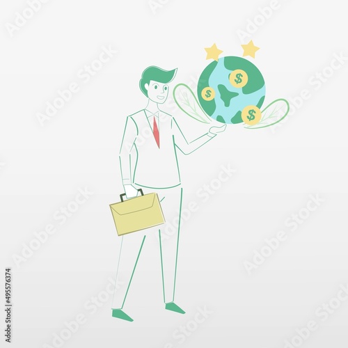 Sustainability growth economic marketing strategy Business Going to Green benefits,model build ethical Investment,Company responsibility to care world environment,Vector illustration.