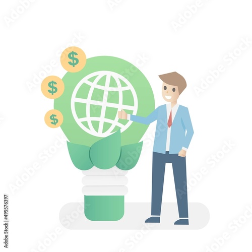 Sustainability growth economic marketing strategy Business Going to Green benefits,model build ethical Investment,Company responsibility to care world environment,Vector illustration.