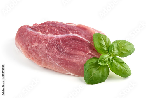 Pork ham steak, isolated on white background.