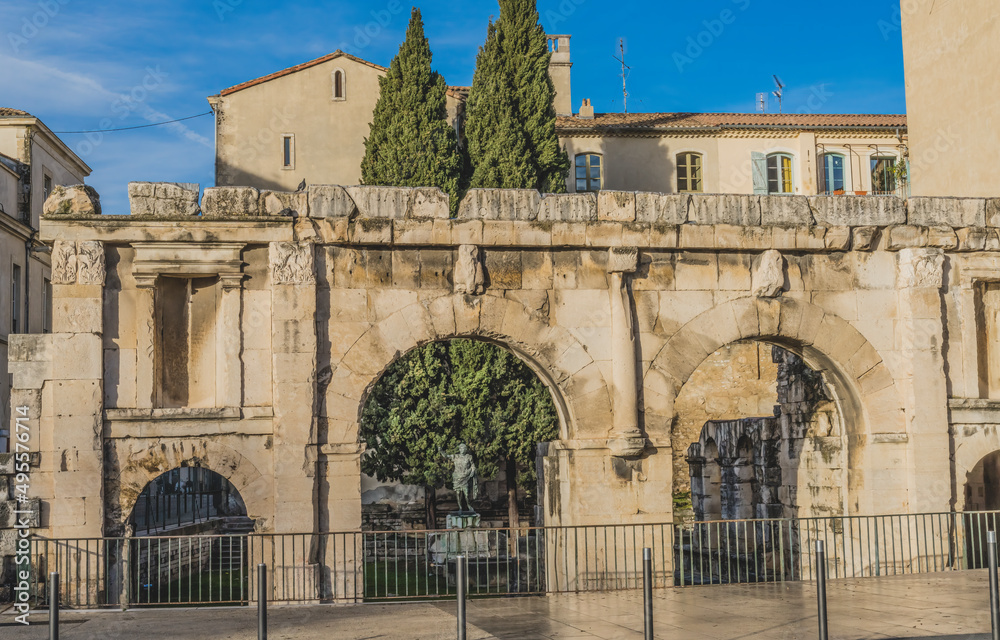 Ancient Roman Gate Augustus Statue Nimes Gard France