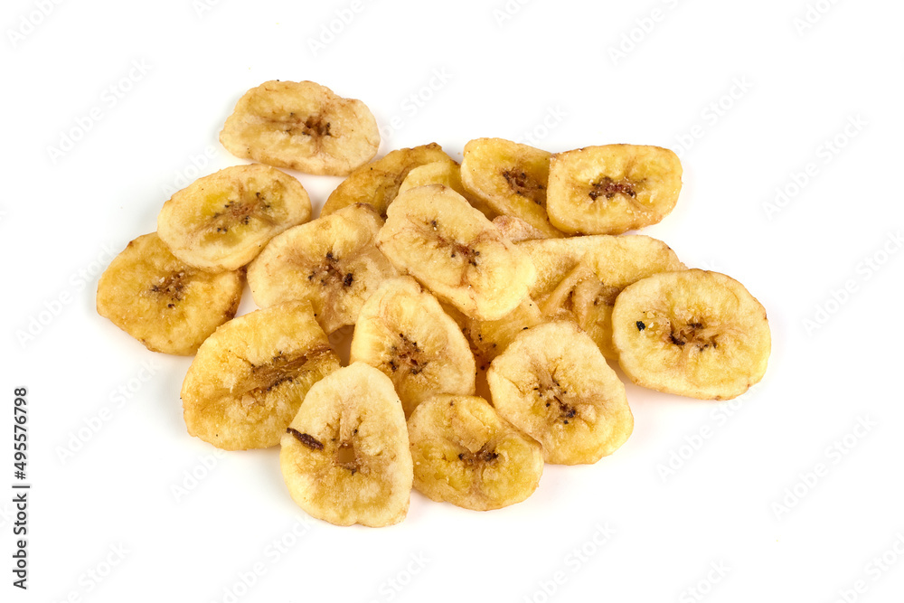 Dried banana slices isolated on white background. Dried banana slices isolated on white background.