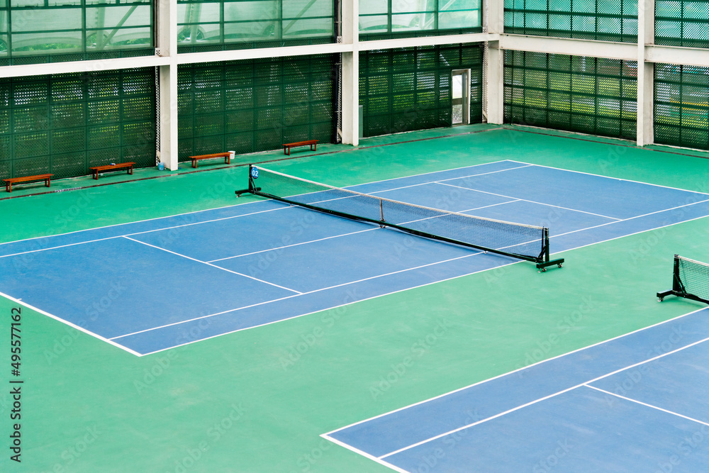 High angle view of indoor tennis court