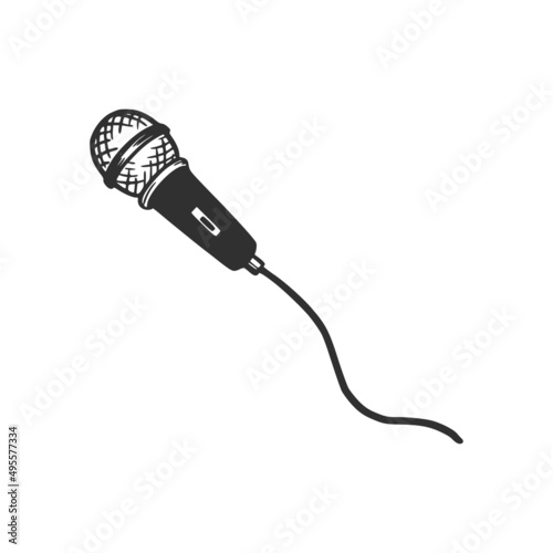Hand drawn microphone. Doodle sketch style. Drawing line simple microphone. Isolated vector illustration.