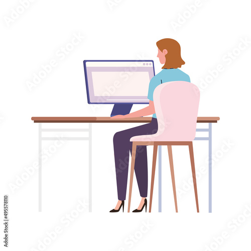 businesswoman using desktop computer