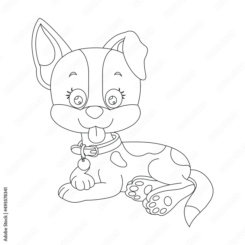 Cute puppy dog outline coloring page for kids animal coloring page cartoon vector illustration
