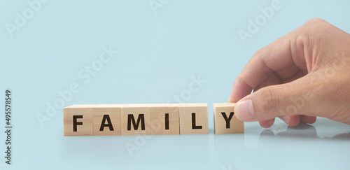 Wooden blocks chart steps with copy space word family