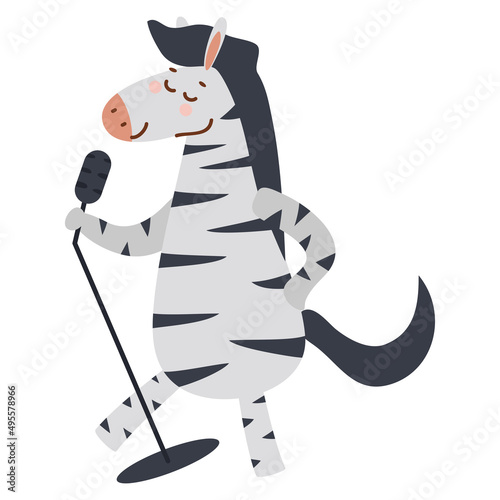 zebra singing with microphone