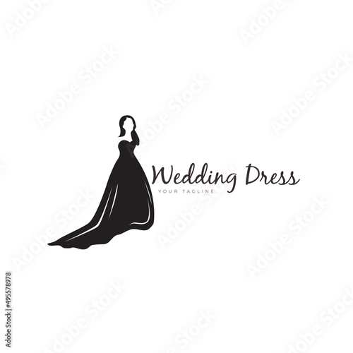 wedding dress  and  beauty salon  boutique  logo vector icon symbol illustration design