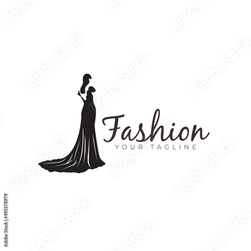 wedding dress  women clothing  boutique  store  logo vector icon symbol illustration design