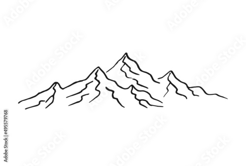 Mountains. Hand drawn rocky peaks. Vector illustration.
