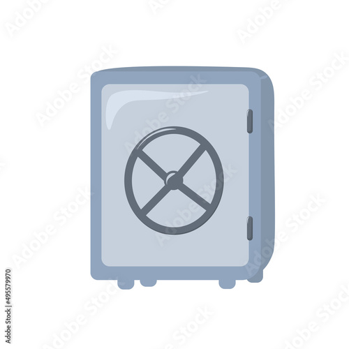 Steel metal safe. Vector stock illustration. A closed money deposit box. Isolated on a white background.