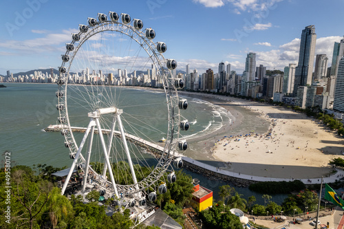 Aerial of Balneário Camboriú city and famous Ferris wheel of Balneário Camboriu, Brazil. The Big Wheel. photo