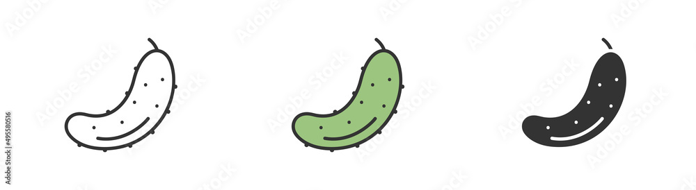 Simple minimalism cucumber icons in modern style for web apps. Outline, colorful and glyph vector flat illustration