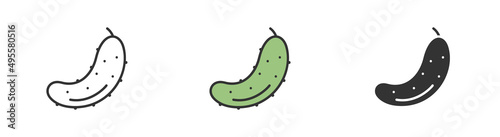Simple minimalism cucumber icons in modern style for web apps. Outline, colorful and glyph vector flat illustration