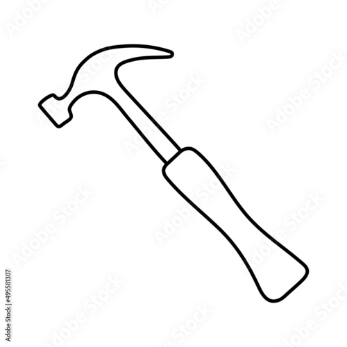 Hammer and nail puller sketch. Construction tool. Color vector instrument illustration