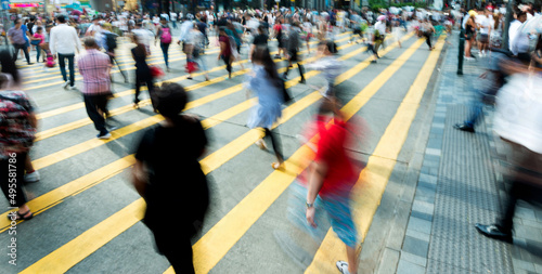 Canvas Print Crowd of people walking on busy hong kong street