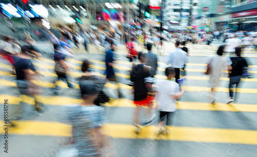 Photography Crowd of people walking on busy hong kong street