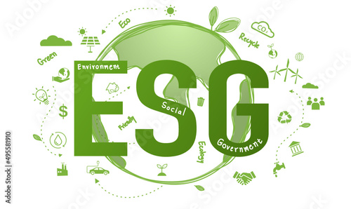 ESG banner icon concept for business and organization, Environment, Social, Governance on green world background.