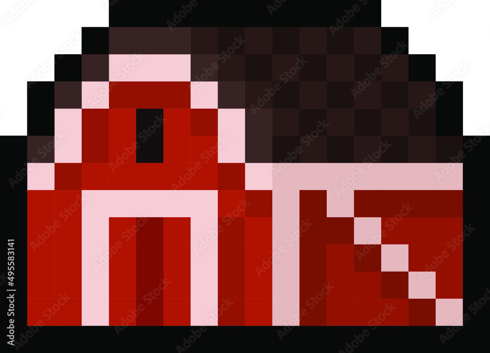 Pixel red barn - vector, isolated
