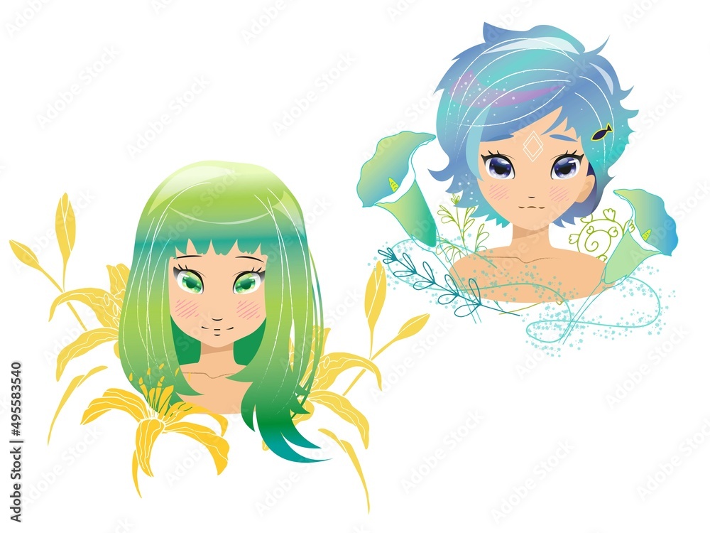 vector anime girls clipart, set of illustrations vector anime girls clipart, set of illustrations