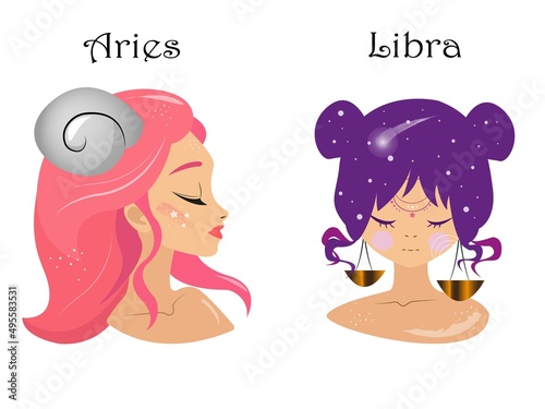 vector zodiac signs clipart, anime girls