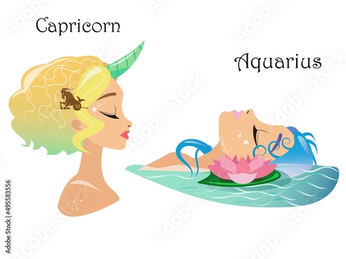 vector zodiac signs clipart, anime girls