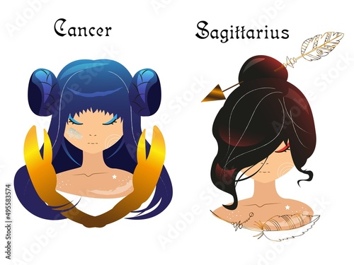 vector zodiac signs clipart, anime girls