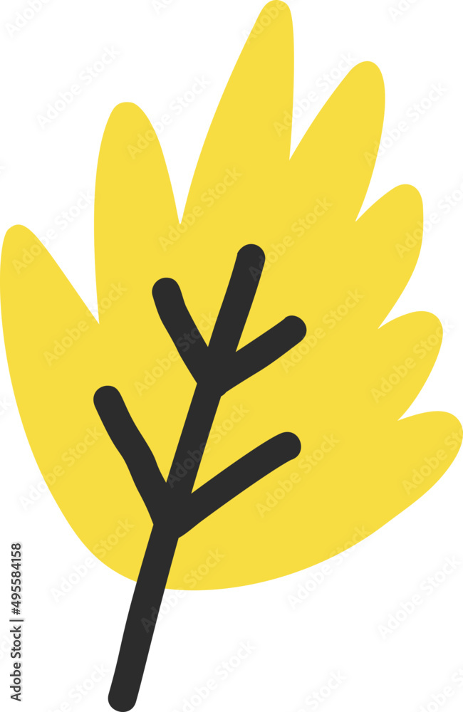 Obraz premium Nature illustration with yellow leaf, vector doodle object color