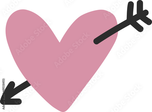 Doodle red heart illustration, vector violet object