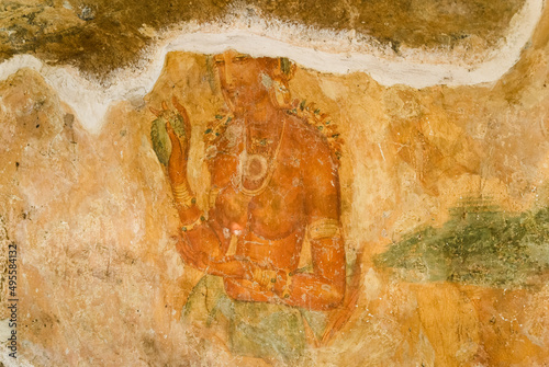 Canvas Print 5th Century rock painting of a semi nude woman at Sigiriya, Sri Lanka