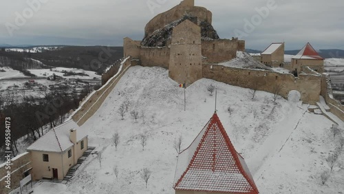 Aerial view of the medieval citadel of Rupea in Romania, Brasov