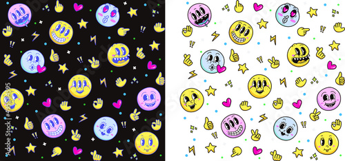 Hand drawn trendy cartoon Comic facial expressions emoji pattern design 