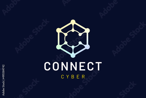 Letter C hexagon logo in modern shape represents digital connection or network tech