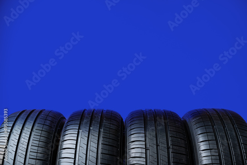 Group of tires on a blue background