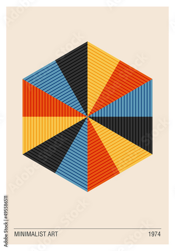 Minimal 20s geometric design poster, vector template with primitive shapes
